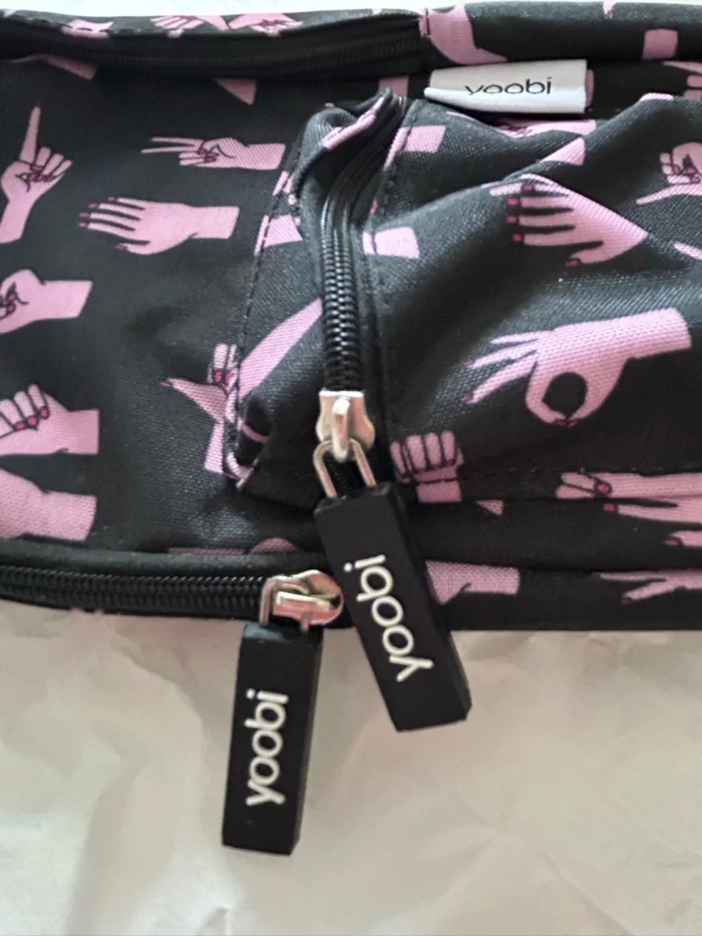 YOOBIE Hand Signs Mini Backpack Pencil Case Novelty Graphics Black Pink New
